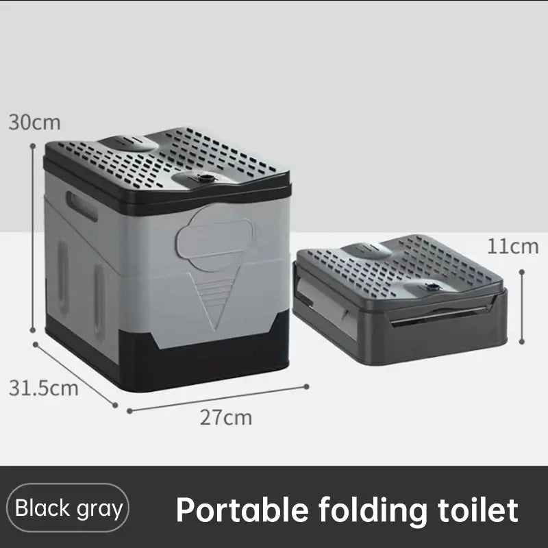 Portable folding camping toilet: adult/child use, self-contained, with lid and seat. eprolo