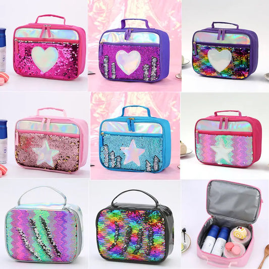 New Sequin Insulation Bag Children's Portable Lunch Bag Sequin Meal Bag Aluminum Foil Insulation Bag Fresh Camping Meal Box eprolo