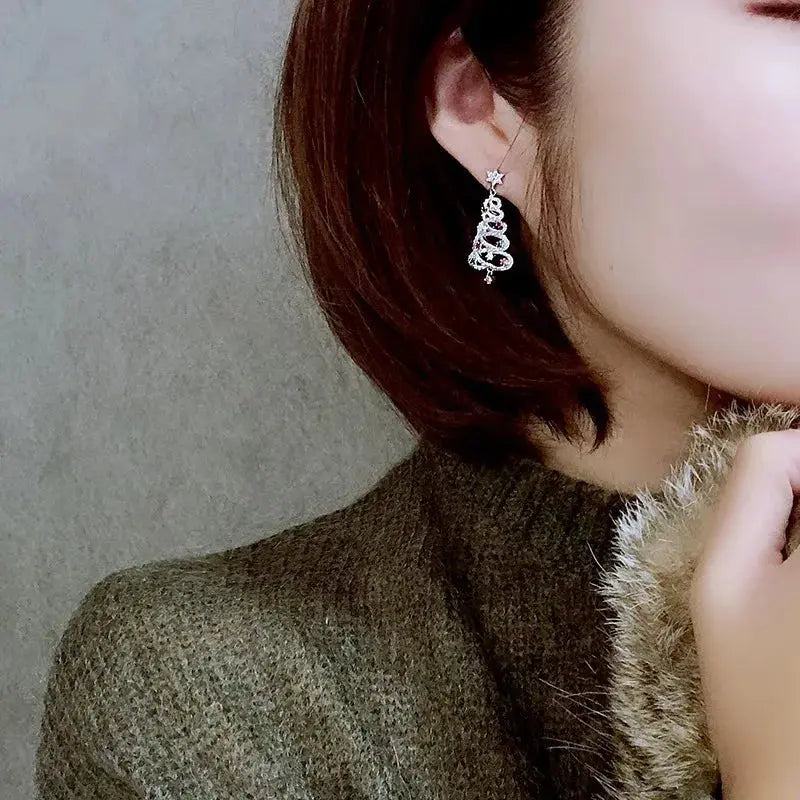 Christmas Tree Rhinestone Earrings My Store