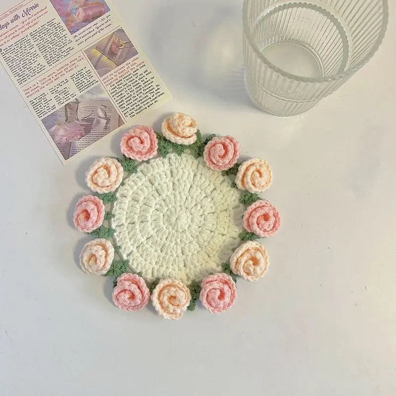 Crochet Rose Coaster DIY Kit – All-in-One Beginner Craft Set with Acrylic Yarn My Store