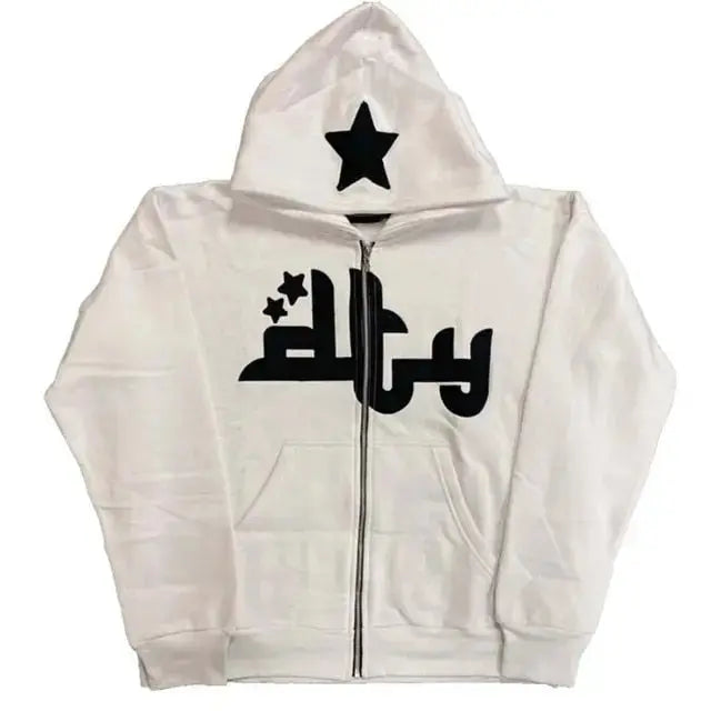 Star Printed Zip Up Hoodies My Store