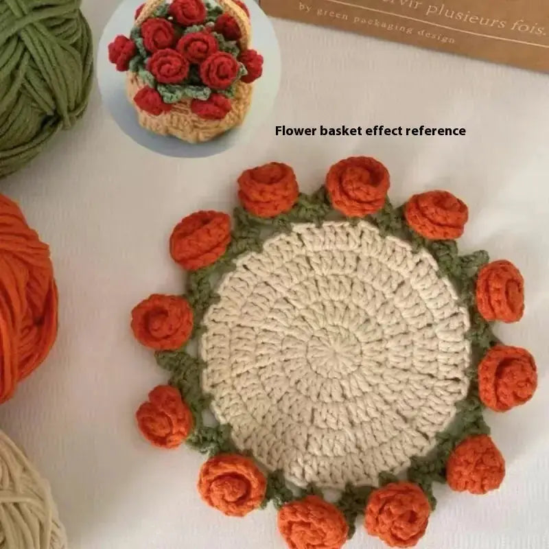Crochet Rose Coaster DIY Kit – All-in-One Beginner Craft Set with Acrylic Yarn My Store