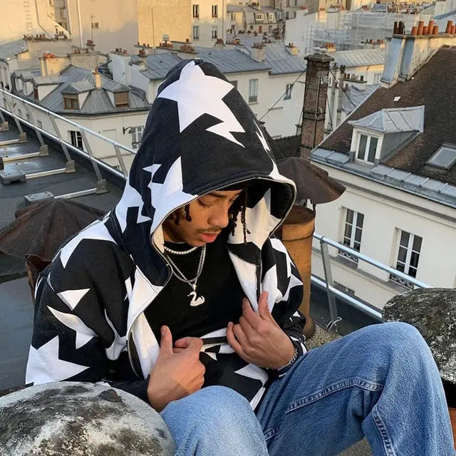 Star Printed Zip Up Hoodies My Store