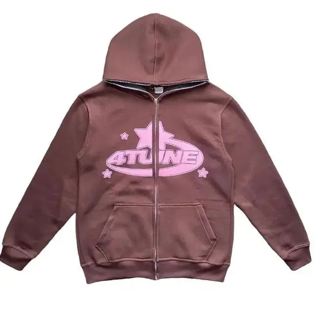 Star Printed Zip Up Hoodies My Store