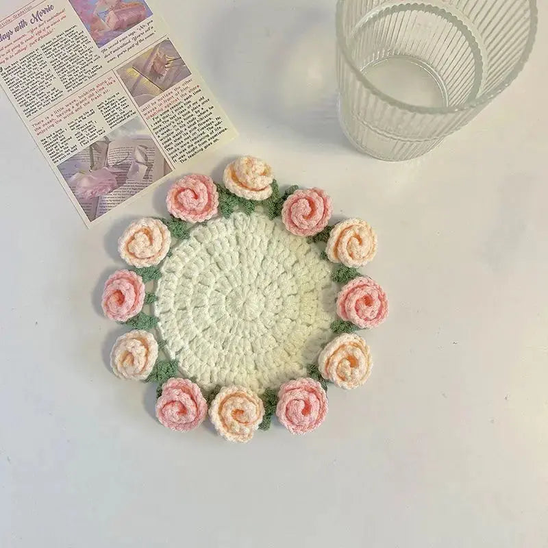 Crochet Rose Coaster DIY Kit – All-in-One Beginner Craft Set with Acrylic Yarn My Store