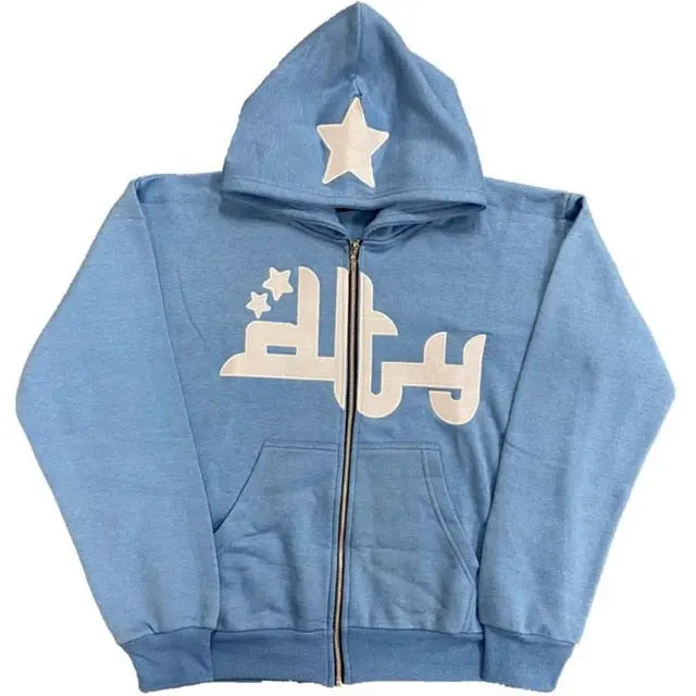 Star Printed Zip Up Hoodies My Store